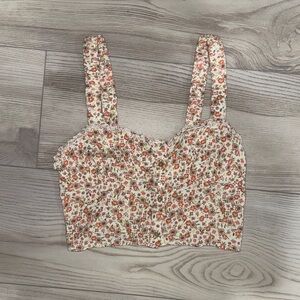 Forever 21 Floral Button-Up Crop Top - Red and White